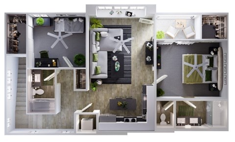 Floor plan for 2 beds, 2 baths, 945 sqft
